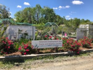 Entrance sign to Veterans Employment Base Camp and Organic Garden