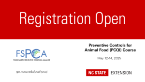 Cover photo for Registration Closed! NC State Preventive Controls for Animal Food Course | May 2025